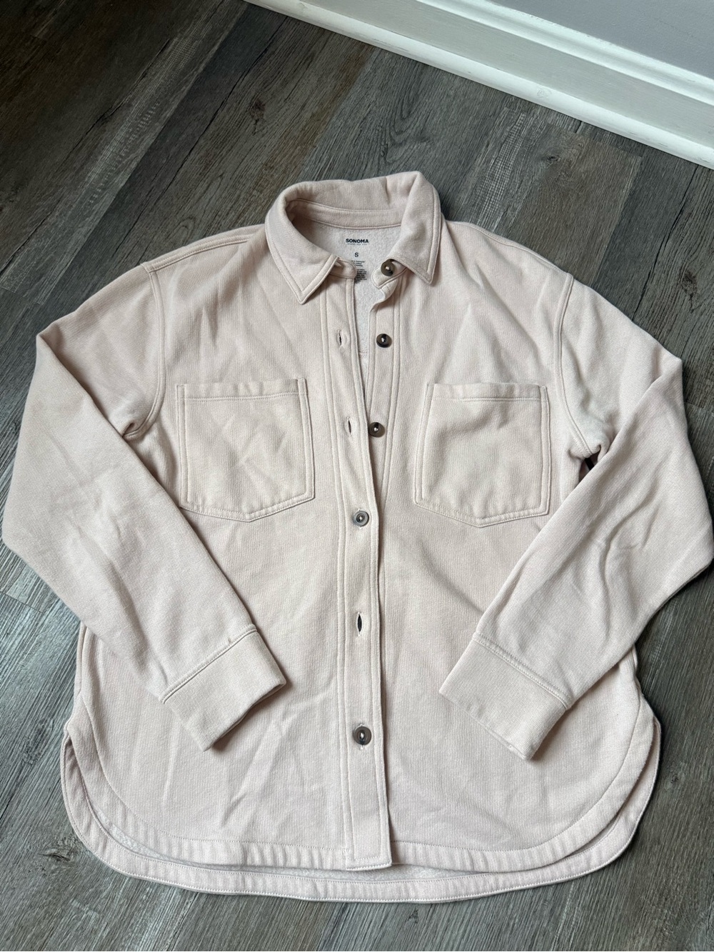 Light Pink Button Front Shacket Flannel Comfy Sweatshirt Cotton Warm Cozy Size S
